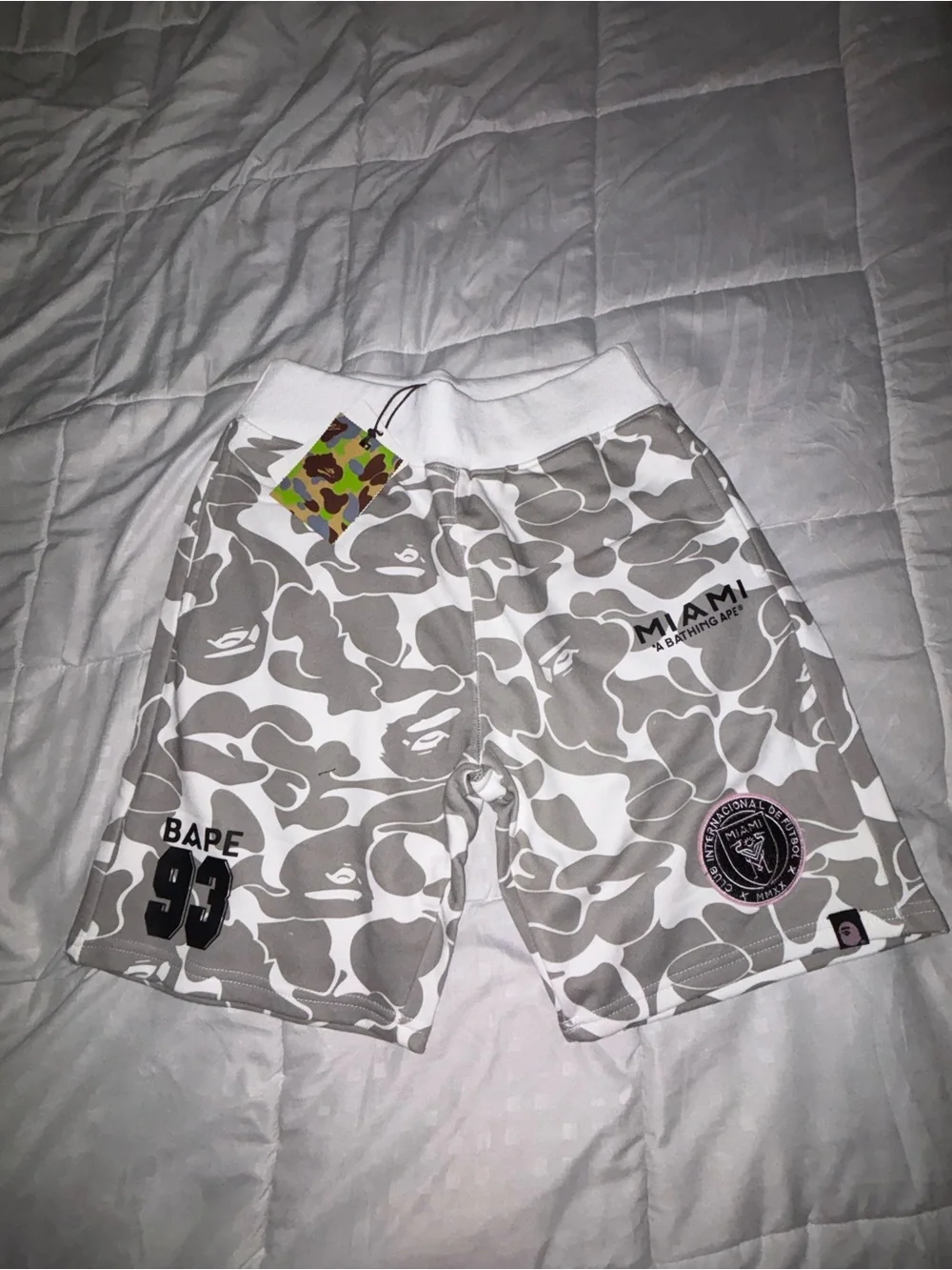 Bape Gray & White Camo Miami Shorts